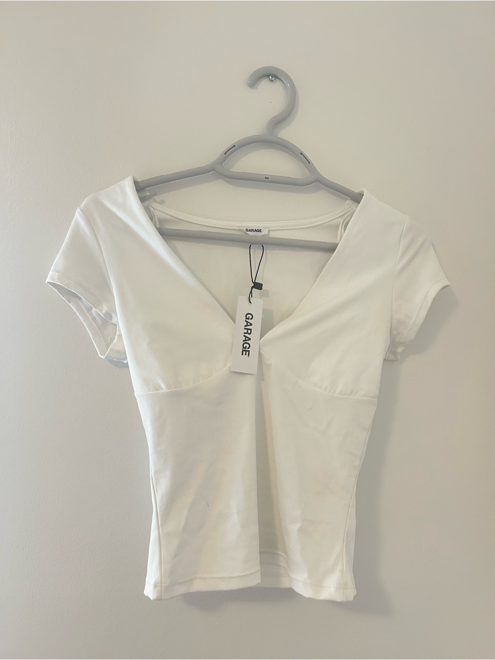 Garage White Short Sleeve V-Neck Fitted Tee